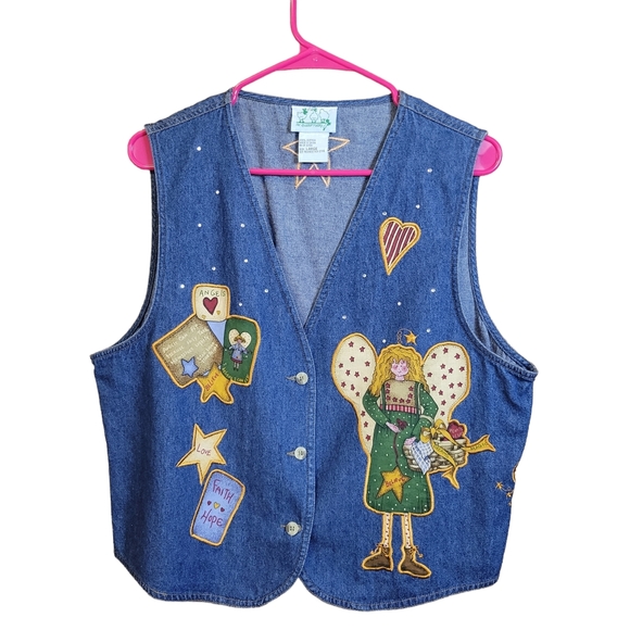 The Quacker Factory Women's Vest Sleeveless Denim Blue Angels Size Large. - Picture 1 of 9